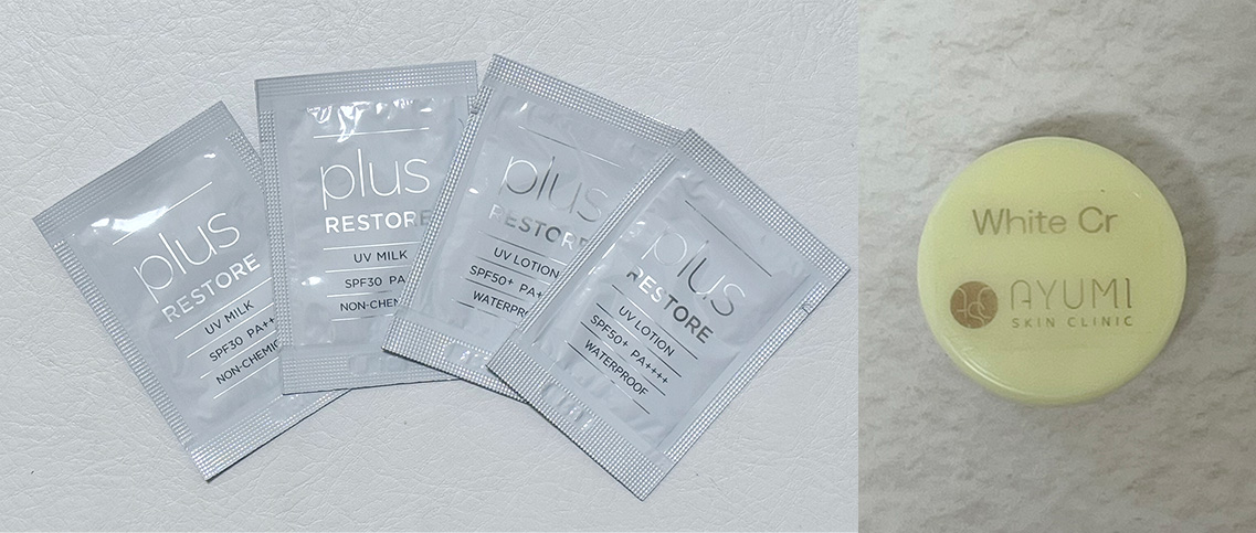 「UVミルク（SPF30　PA++）」「UVローション（SPF50+　PA++++）」「ホワイトクリーム」
