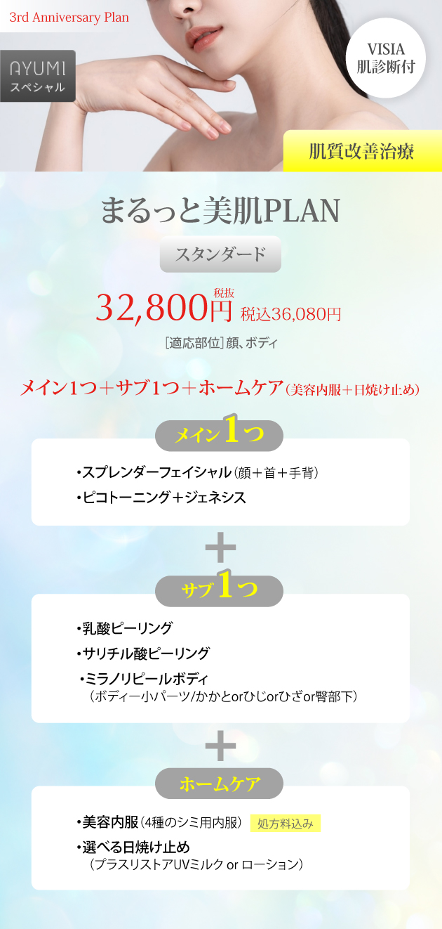 まるっと美肌PLAN|スタンダード・VISIA肌診断付き(肌質改善治療)